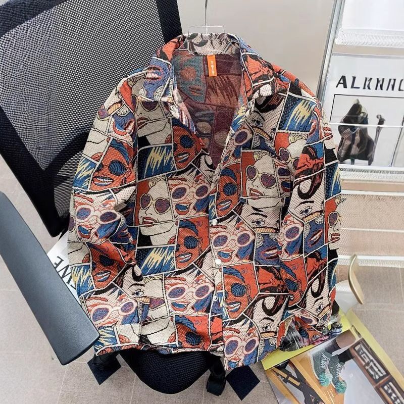 Veste-chemise rétro à imprimé jacquard pour homme - Manteau de travail élégant au design unique, respirant et confortable pour le printemps et l'automne_voghion.com