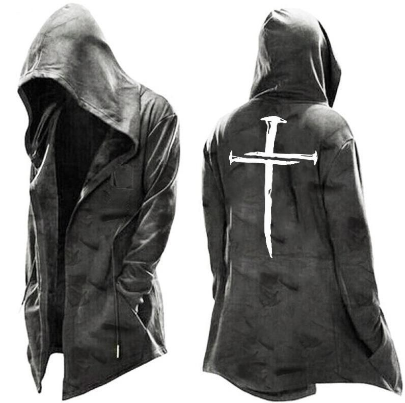 European & American Men's Wear New Arrival: Minimalist Hooded Drawstring Sweatshirt With Cape For Men - Halloween Style_voghion.com