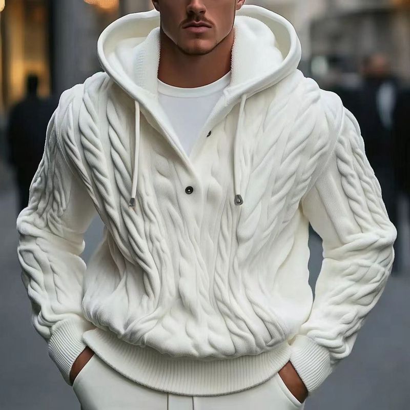 Herrenbekleidung Twisted Kordelzug Kapuzenpullover Pullover 7 Nadel Wolle Pullover Jacke_voghion.com