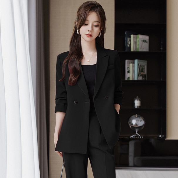 Schwarzer Anzug-Set für Frauen 2025 Neue Frühjahr und Herbst Professionelle elegante formale High-End-Kleine Blazerjacke_voghion.com