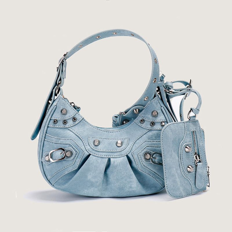 Borse a tracolla da donna in denim a mezza luna con rivetti vintage Borsa a tracolla punk di design Borsa a tracolla Rock in pelle PU di lusso Borse piccole_voghion.com