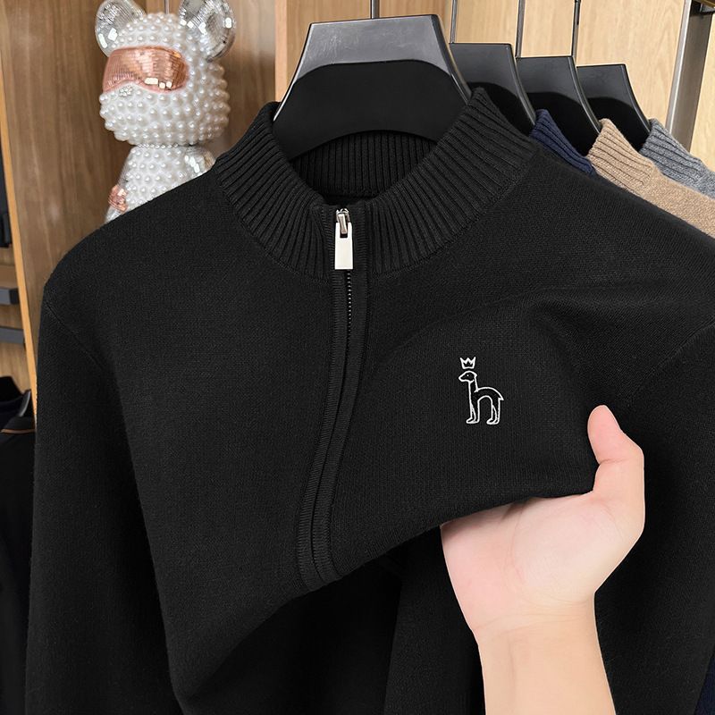 Men’s Fleece-Lined Wool Sweater – Thickened Thermal Knit With Zipper, Oversized Fit For Winter Comfort_voghion.com