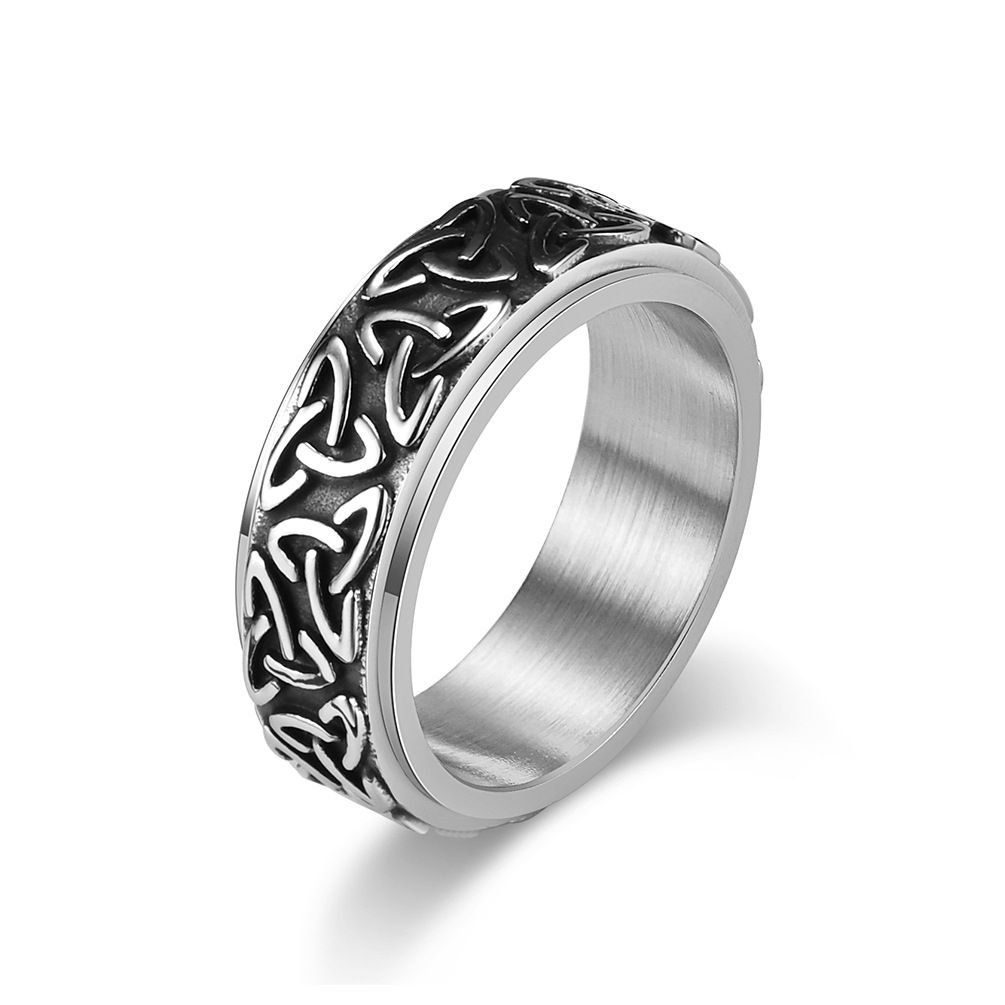 Nordischer Wikinger-Dreiecksknoten, drehbarer Ring aus Titanstahl zur Linderung von Stress und Angstzuständen, Handschmuck aus Edelstahl_voghion.com