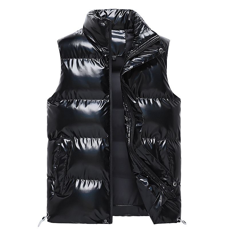 Gewatteerd vest voor heren – lichtgewicht winterlaagje met glanzende afwerking, ademende polyester vulling (S-5XL, zwart/grijs/wit, zijzakken)_voghion.com
