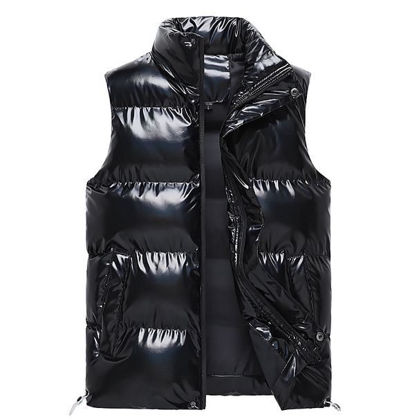 Gewatteerd vest voor heren – lichtgewicht winterlaagje met glanzende afwerking, ademende polyester vulling (S-5XL, zwart/grijs/wit, zijzakken)_voghion.com