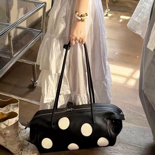 Borsa a tracolla con tracolla a pois, nuova collezione autunno/inverno 2025, elegante borsa tote da donna di grande capacità_voghion.com