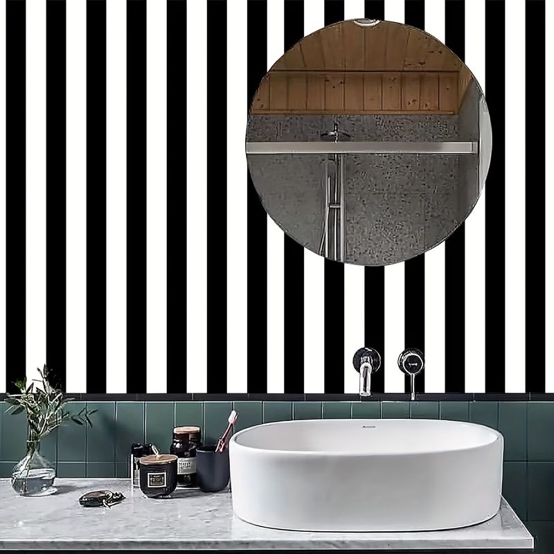 Modern Simple Black White Striped Coffee Table For Living Room And Bedroom, Removable Decorative Waterproof Wallpaper_voghion.com