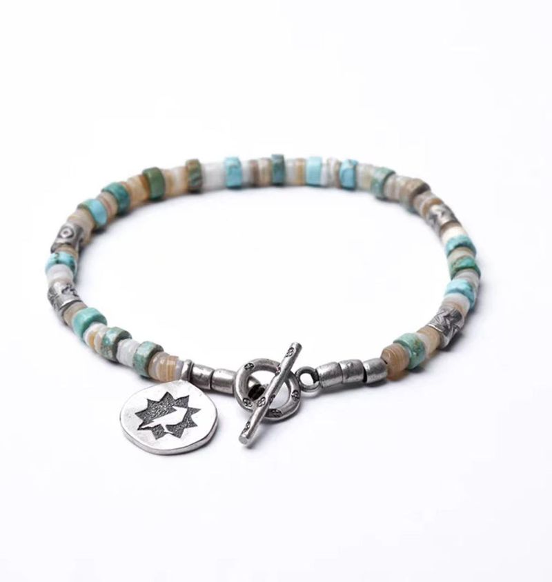 Bracciale RORY in argento con perline di conchiglia turchese per uomo e donna, stile Ins_voghion.com