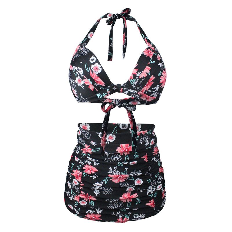 Maillot de bain deux pièces avec tête de mort, taille haute, grande taille, bretelles fendues, sans anneau en acier_voghion.com