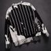 YWFG Men's Vintage Color Block Striped Sweater Oversized Distressed Knit Pullover Casual Long Sleeve Crewneck_voghion.com