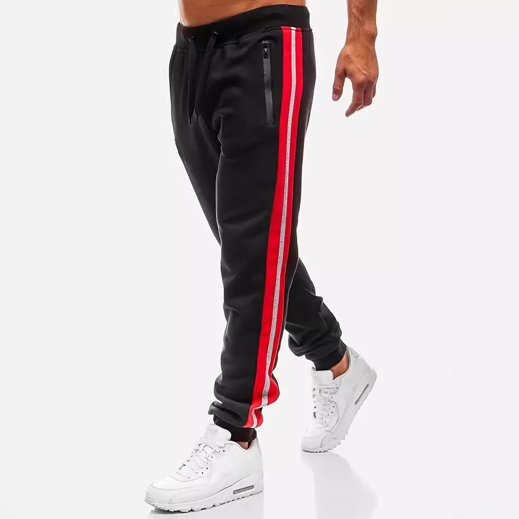 Men’s Athletic Jogger Pants With Zippered Pockets & Contrast Stitching – Relaxed Fit Mid-Rise Tapered Leg (3 Colors, S-3XL)_voghion.com