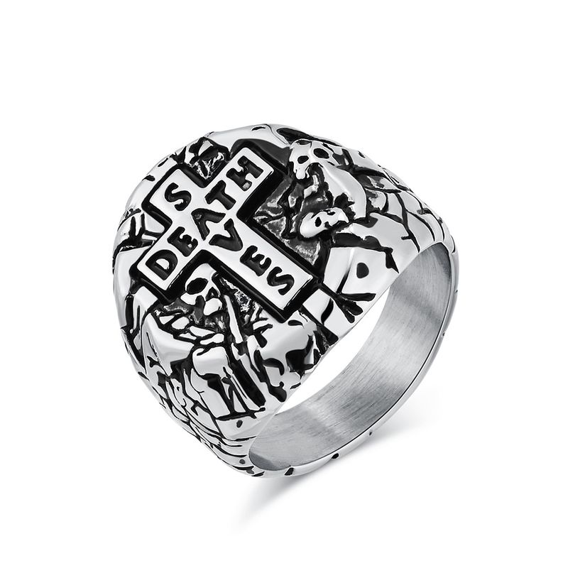 Anello in acciaio al titanio con croce in stile retrò, motivo in pietra, accessori di nicchia per personalità_voghion.com