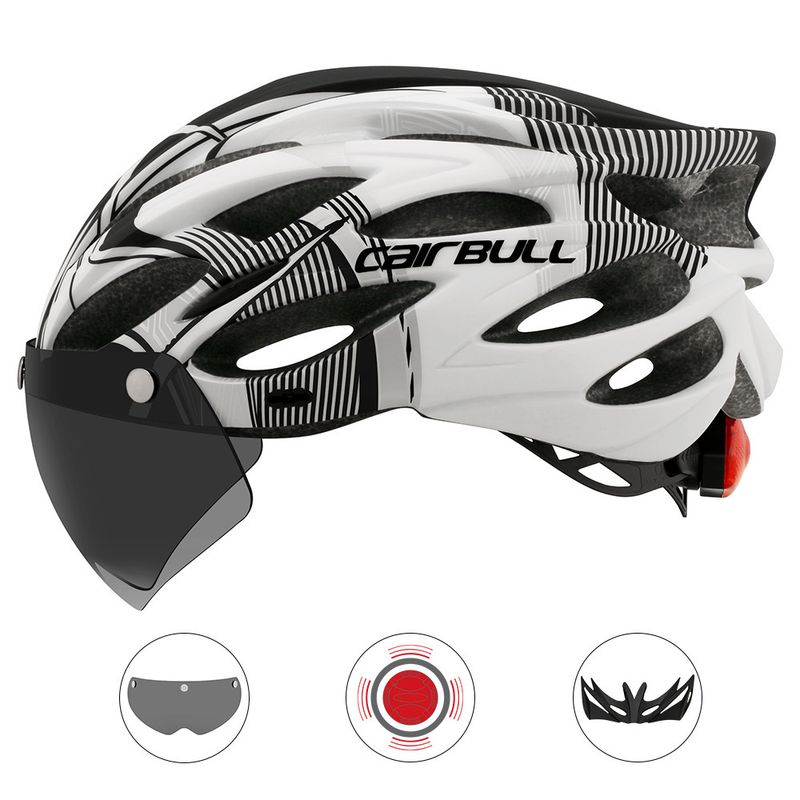 Road Mountain Bike Riding Helmet With Lens And Brim Taillights_voghion.com