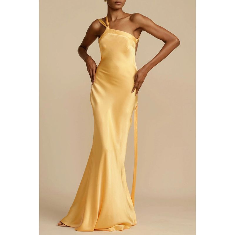 Women's Clothing  Diagonal shoulder slim dress Casual fashion color Ding dress_voghion.com