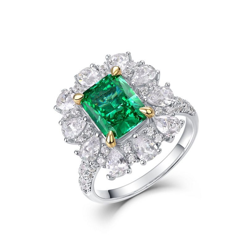 Retro diamant smaragd grün ring weibliche S925 silber hohe carbon diamant finger ring halskette dual zweck_voghion.com