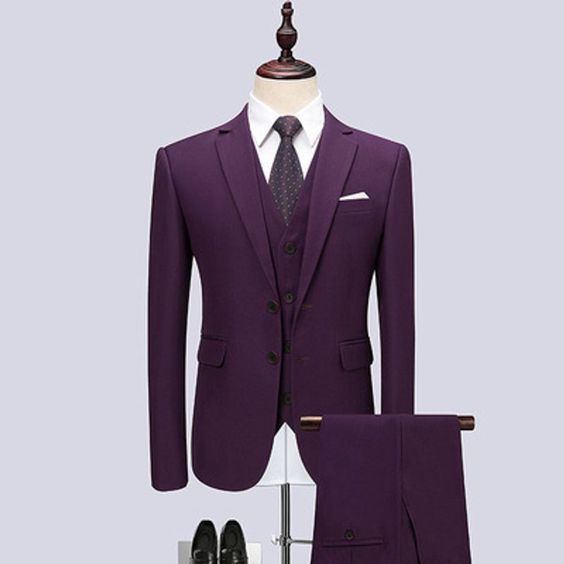 Ensemble de costume trois pièces pour homme, couleur unie, deux boutons, style décontracté, grande taille, disponible toute l'année, CT_voghion.com