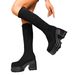 Plus Size 2025 Neue lange Beinwärmer aus hautfreundlichem, schlichtem und modischem Material mit dicker Sohle und klobigem Absatz für Herbst und Winter für Damen_voghion.com