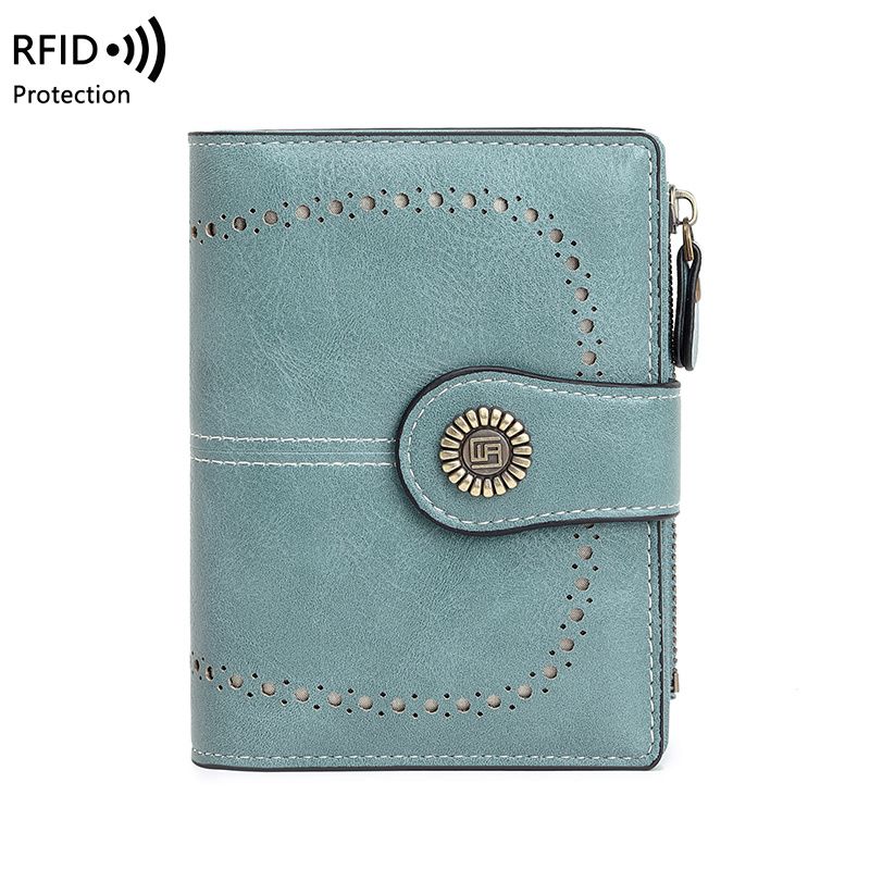 RFID Anti-vol femmes multi-carte fermeture éclair boucle rétro multifonctionnel court petit portefeuille_voghion.com