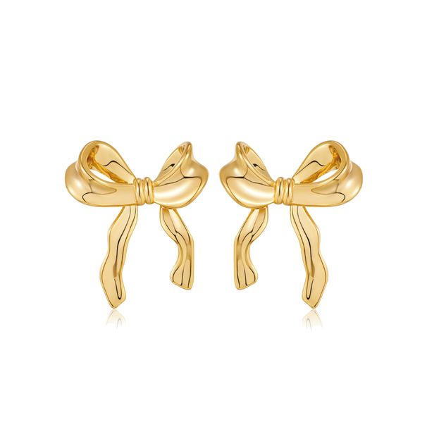 Bogenohrringe Kupfer mit echtem Gold überzogene weibliche Ohrringe Mode Bogen Persönlichkeit weibliche Ohrringe_voghion.com