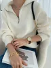 Damen Reißverschluss Stehkragen Modischer einfarbiger lockerer Pullover Damen lässig gestrickt Langarmpullover Winter_voghion.com