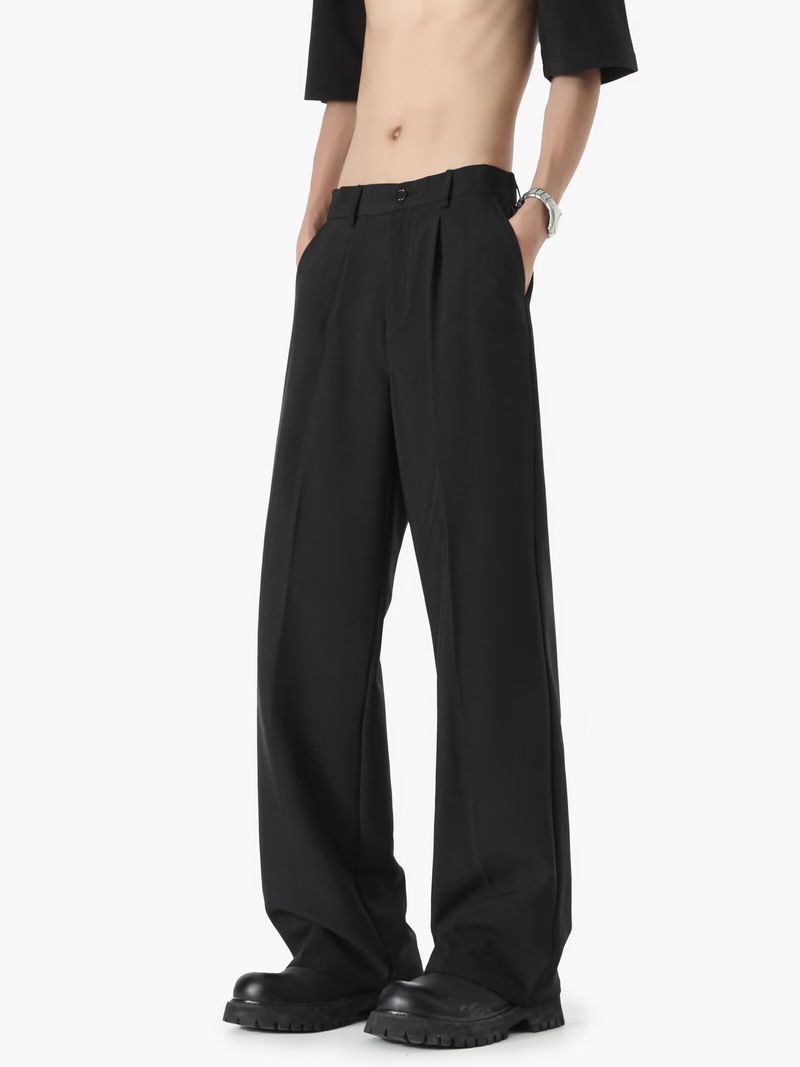 Herrenbekleidung Herren High Street Freizeithose - Lockere Passform, gerades Bein, tiefer Schritt, weite Hose für den Alltag (Schwarz, Grau)_voghion.com