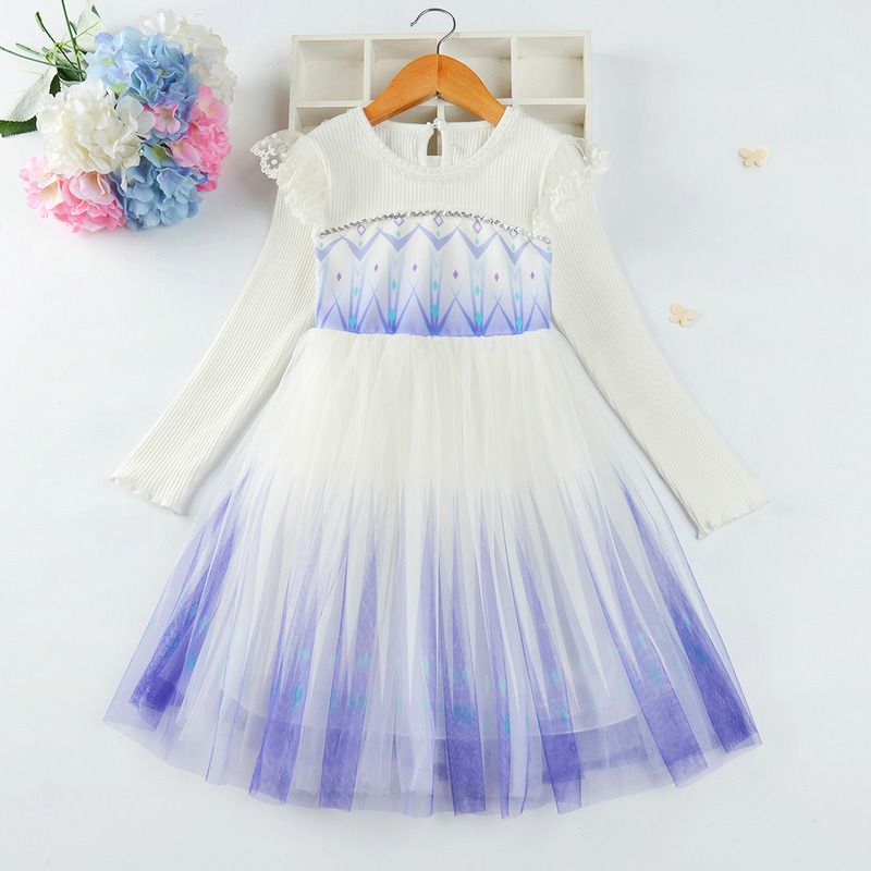 Kinderkleidung 2024 Frühjahr Neue Gradienten Mädchen Kleid Frozen Queen Rock Mesh Prinzessin Rock_voghion.com