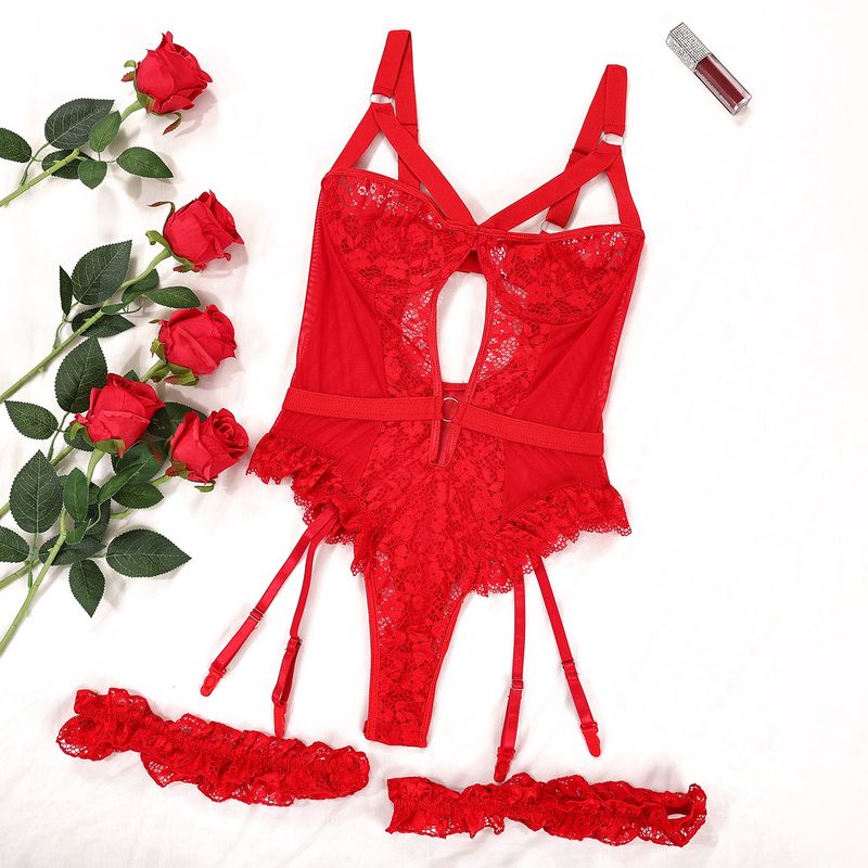 Modena Bestickte Spitze Rückenfrei Dreipunkt Sexy Einteiler Sexy Dessous Für Frauen_voghion.com