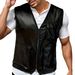 Plus Size Men's New Casual Street Fashion Three-Dimensional Patch Pocket Zipper PU Leather Vest Jacket Loose Slimming_voghion.com