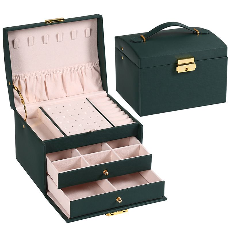 ​Elegant 3-Tier PU Leather Jewelry Box With Lock - Stylish Drawer Organizer For Earrings, Rings & Necklaces​_voghion.com