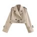 Women's Clothing Casual Style Loose With Belt Long Sleeve Short Windbreaker Coat Top_voghion.com