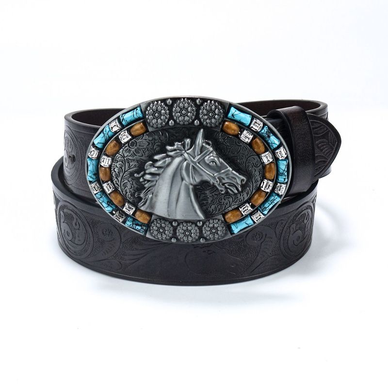 HOT Men's Western Cowboy harness Trend Youth Retro Horsehead punk belt_voghion.com