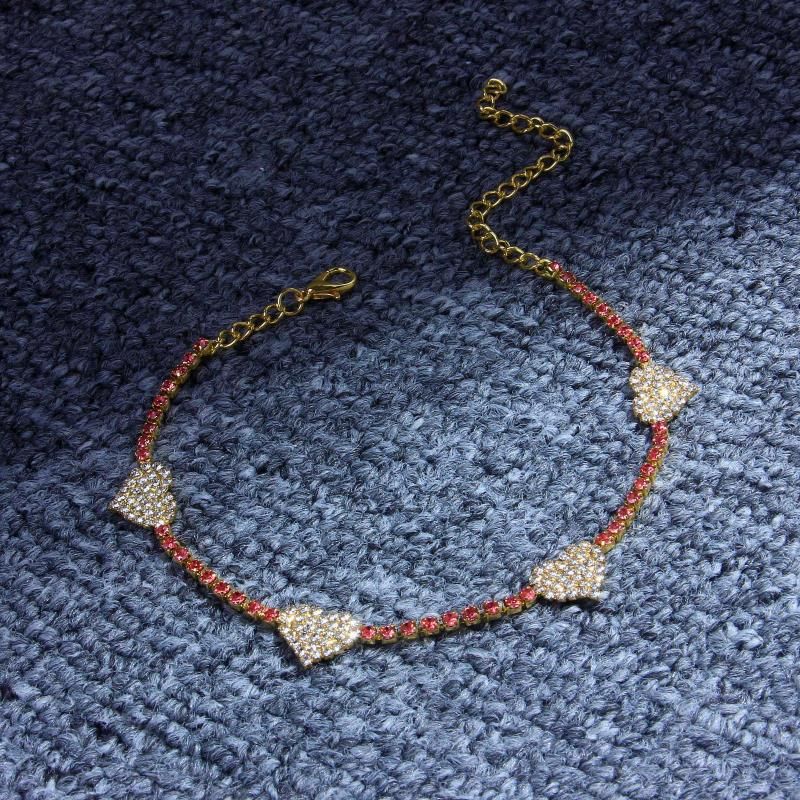 Japanische und koreanische schöne Diamant-eingebettete Pfirsich Herz Fußkettchen Frauen frischen Stil Strand süße auffällige Roman Fußkettchen Fußkettchen_voghion.com