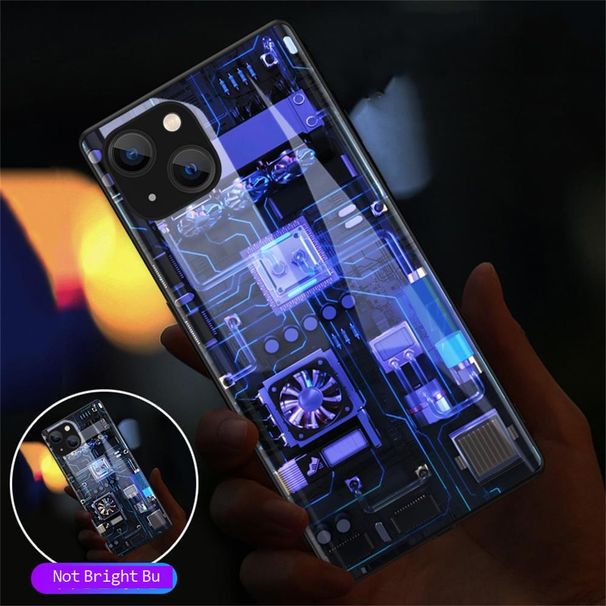 Custodia per telefono con luce LED, design PCBA di lusso, controllo del suono e della musica, per iPhone 15, 14, 13, 12, 11 Pro Max, XR, XS Plus, 6, 7, 8 SE2020._voghion.com