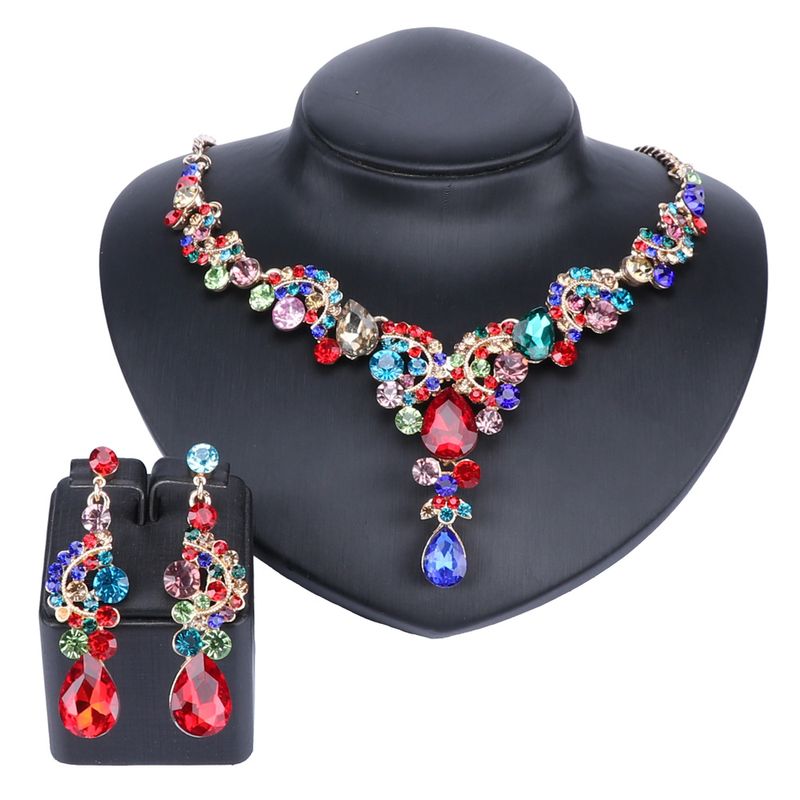 Fashion Wedding Formal Party Prom Jewelry Crystal Rhinestone Gold Color Necklace Earring Jewelry Set_voghion.com