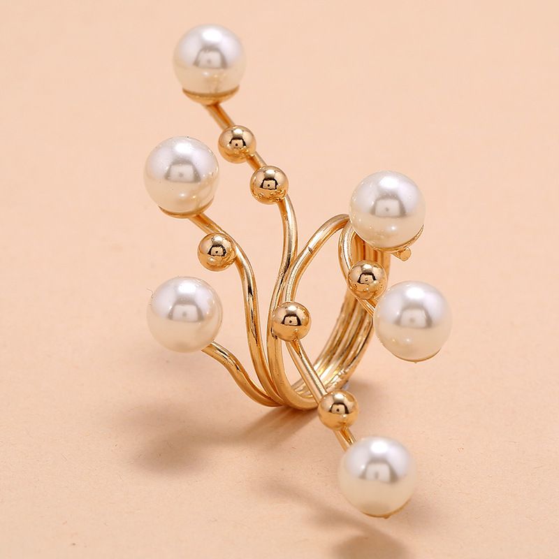 Exquisiter minimalistischer Basic-Modeschmuck aus Perlen, goldener Strandring für Damen, verstellbarer Ring_voghion.com