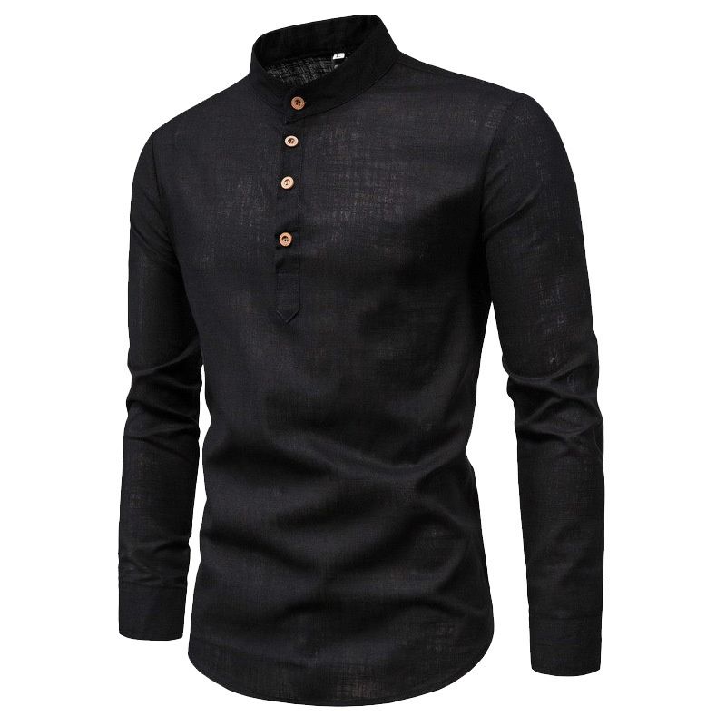 Men's  Stand Collar Cotton Wedding Business Dress Shirt Fashion Slim Fit Long Sleeve Tops_voghion.com