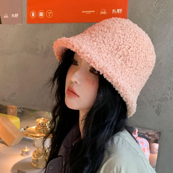 Herfst en winter Nieuwe Koreaanse pluche damesgezicht met kleine pothoed Outdoor Warme effen kleur Eenvoudige zoete emmerhoed_voghion.com