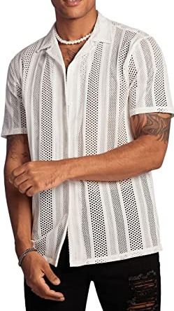 Herrenhemden Street Casual Buttons Gestrickte Kurzarmhemden Tops für Männer_voghion.com