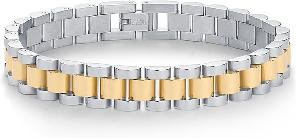 Aurora Atelier Bracciale a catena con cinturino impermeabile placcato oro 14K per donna | Bracciale a maglie grosse in acciaio inossidabile con metalli misti bicolore_voghion.com