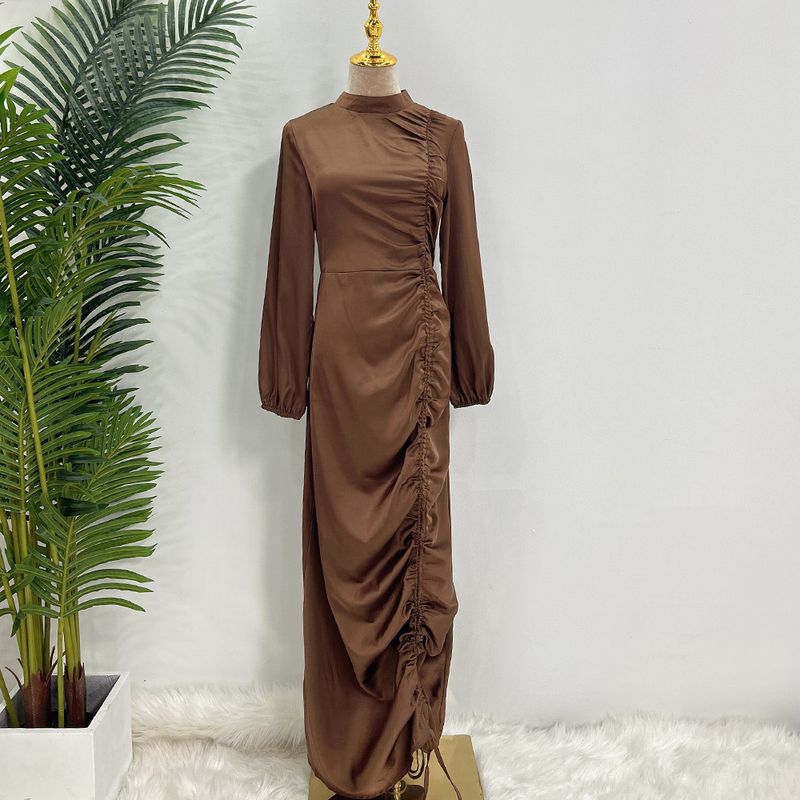 Moda musulmana Oriente Medio Turquía Dubai femenino Color sólido vestido de bata de gran tamaño_voghion.com