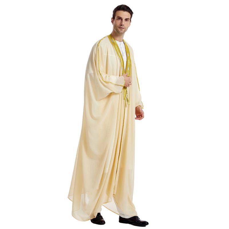 Men's Clothing Factory stock men's robe, TH834, Arabic men's embroidered long sleeved beard, gold beaded chiffon outer shawl_voghion.com