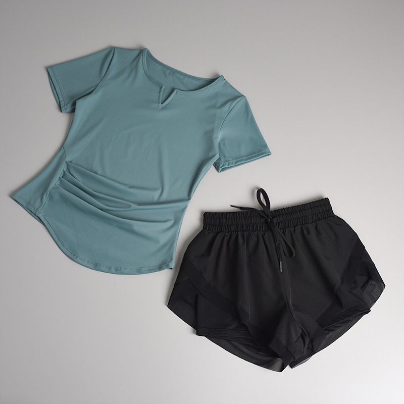 Damenbekleidung Fitnessanzug Schnelltrocknend Kurzarm Sexy Morgen Jogging Training Sportbekleidung Professionelle High-End-Mode Yoga-Kleidung_voghion.com