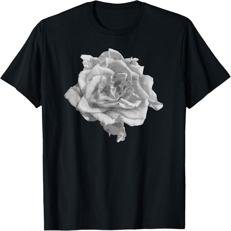 Camiseta con diseño de flor de rosa en blanco y negro para mujer, niña y adolescente._voghion.com