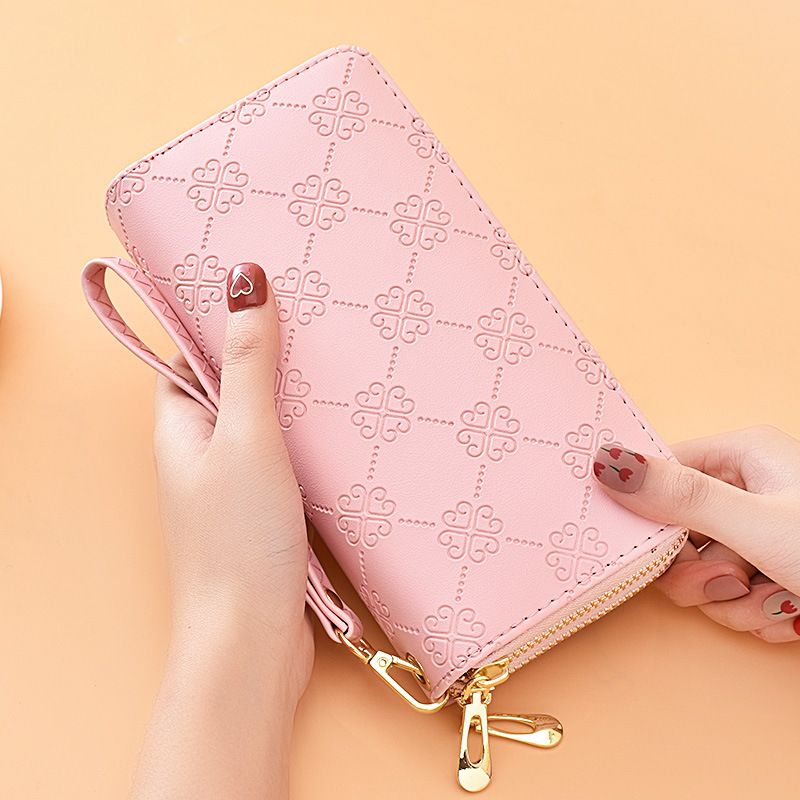 Brieftasche frauen lange helle leder doppel-reißverschluss hand tasche große kapazität doppel schicht handy tasche matt handgelenk band Brieftasche_voghion.com