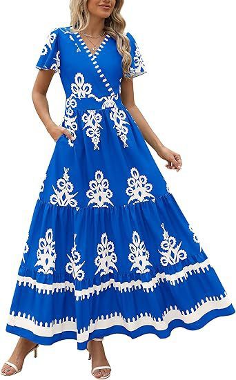 Nuovo abito floreale a strati con maniche svasate e scollo a V in stile bohémien del 2025_voghion.com