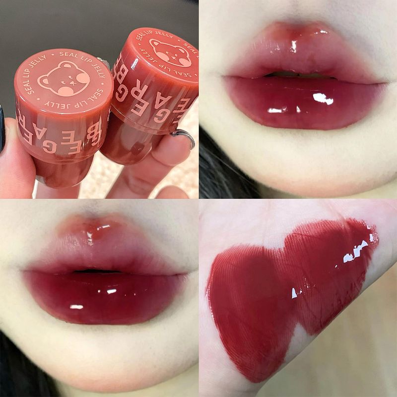 Solid Mirror Bear Water Light Lip Gloss Rose Purple Moisturizing Crystal Jelly Liquid Lipstick Lasting Lip              stick_voghion.com