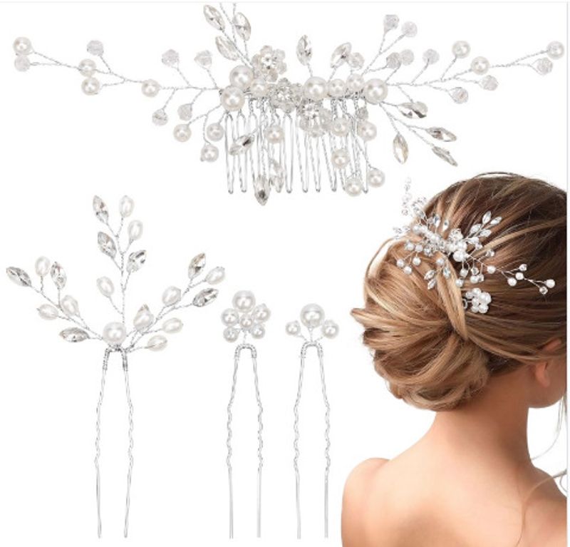 Set di copricapo da sposa transfrontaliero composto da 4 pettini per capelli, forcine a forma di U, combinazione forchetta e spilla_voghion.com