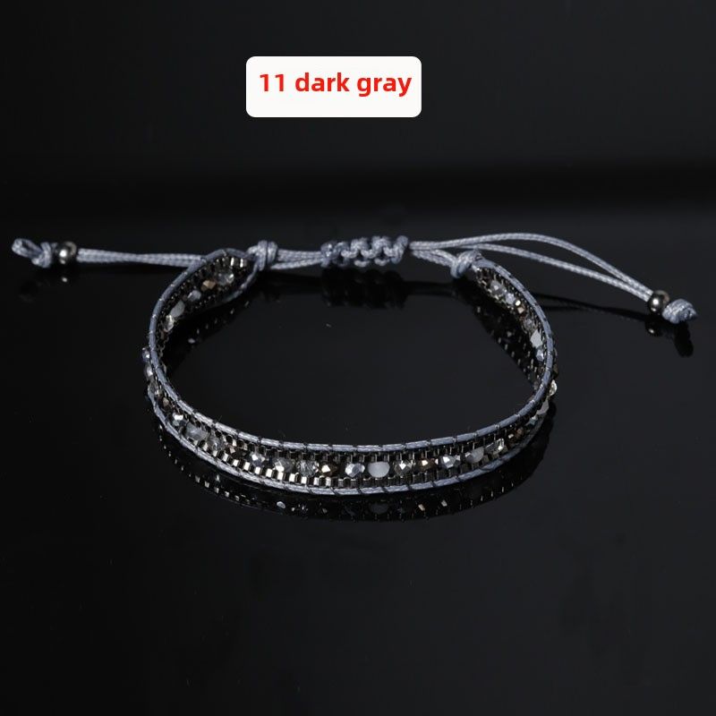 Creative Vintage Bracelet Simple Bohemian Vacation White Braided Rope Embedded Crystal Push-pull Bracelet_voghion.com