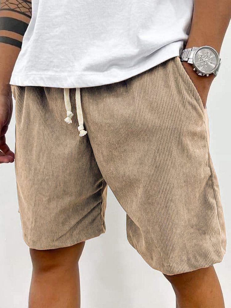 ​​Men's Retro Corduroy Casual Shorts With Drawstring - Summer Elastic Waist Comfortable Breathable Lightweight Outdoor Travel Lounge​_voghion.com