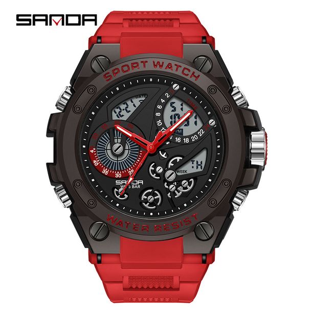 Men's Sport Watch With Dual Display, Alarm, Waterproof, LED Backlight, Stopwatch, And Day/Date Function - Stylish Round Dial For Active Lifestyles_voghion.com